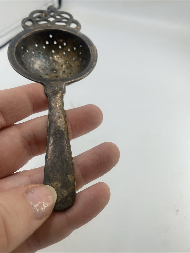 Antique Silver Plated Tea Strainer With Handle - Crown Design Needs Cleaned