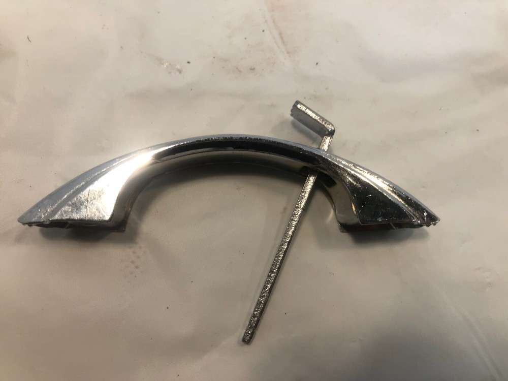 Vintage Chrome Cabinet Door Push Button Latch Pull 2 Black Lines