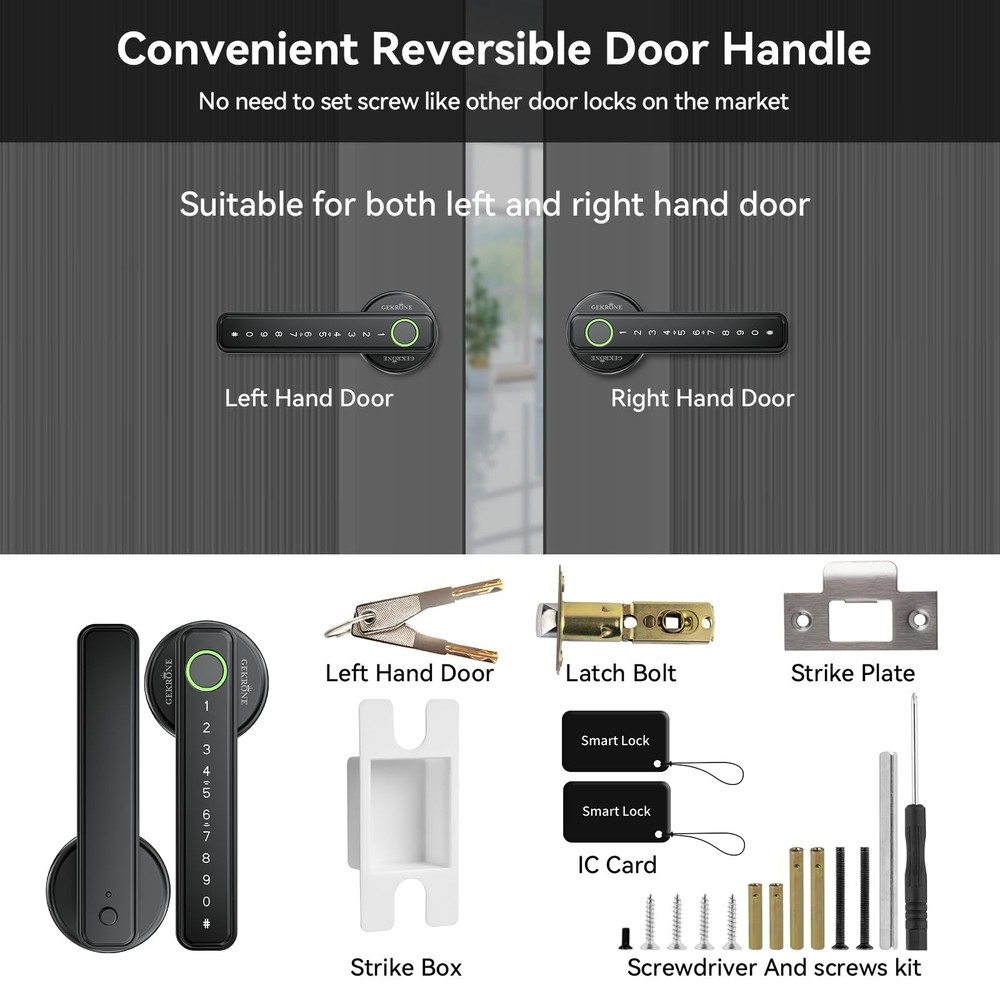 Fingerprint Smart Lever Lock TUYA APP Control Keyless Entry Bluetooth Touchsc...