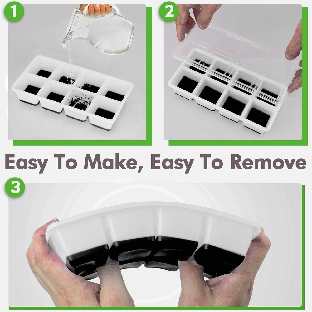 Large Ice Cube Trays with Lid, Jrisbo 2 Pack Stackable Silicone Ice Cube Molds f