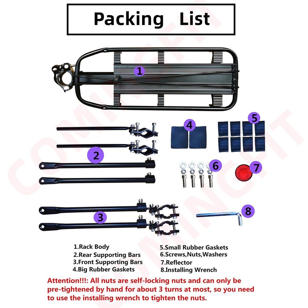 180lbs Capacity Solid Bearings Universal Adjustable Bicycle Luggage Black