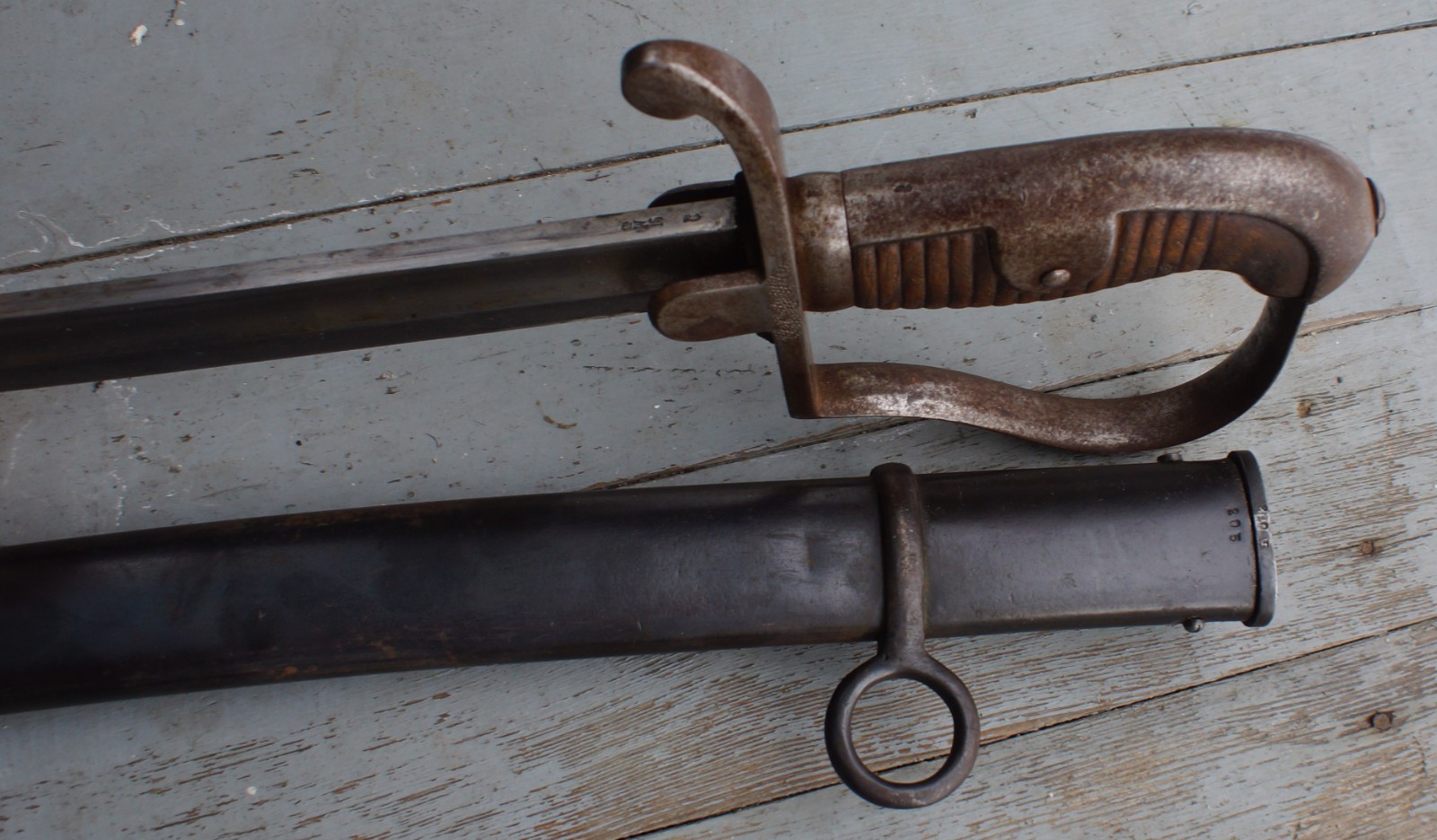 Imperial German Model 1873-1896 Artillery Saber w/ Scabbard Unit Marks FW HOLLER