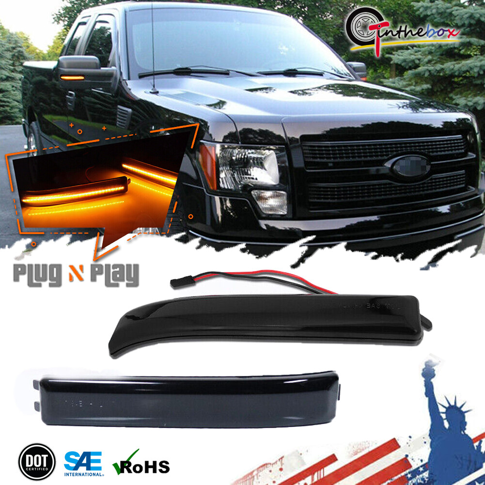 For 09-14 Ford F-150 Smoked LED Side Mirror Turn Signal Marker Reflector Lights