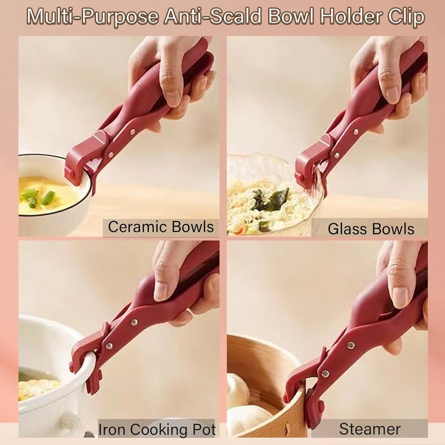 2X Multi-Purpose Anti-Scald Bowl Holder Clip for Kitchen,Silicone Non-Slip Clip