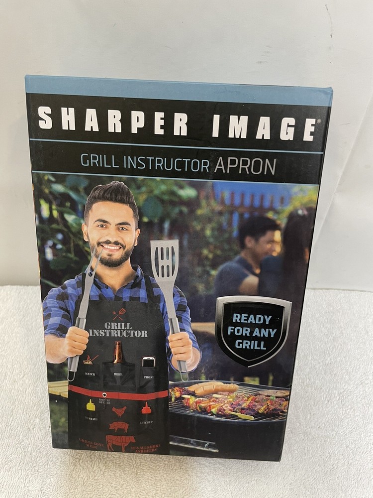 Sharper Image Backyard BBQ Barbecue Chef Black Grill Instructor Apron