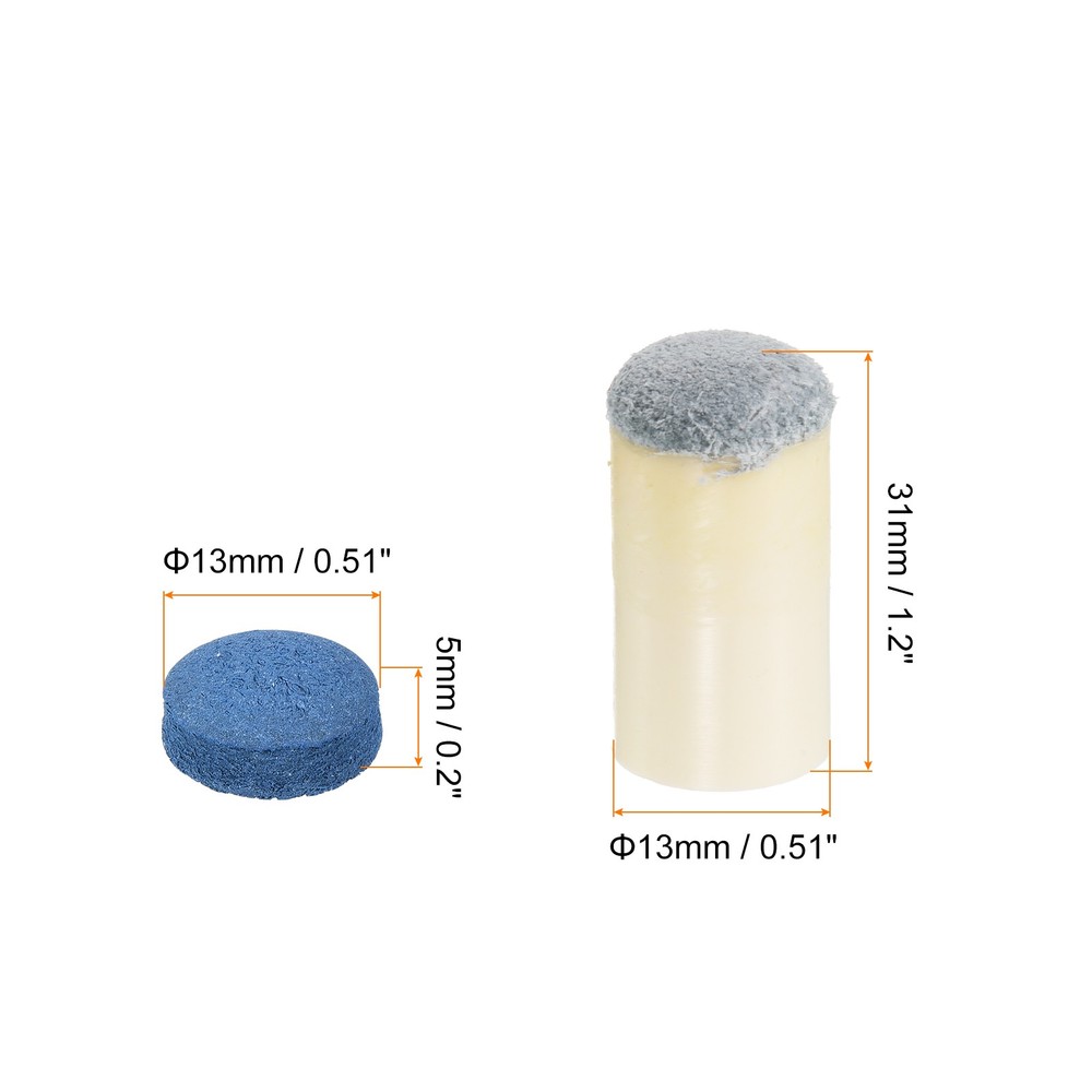 13mm Billiard Stick Tips Set, 20 Pair, Blue Grey