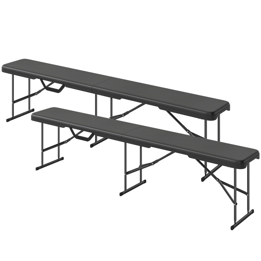 2 Pack 6 ft. Plastic Folding Benches, Black