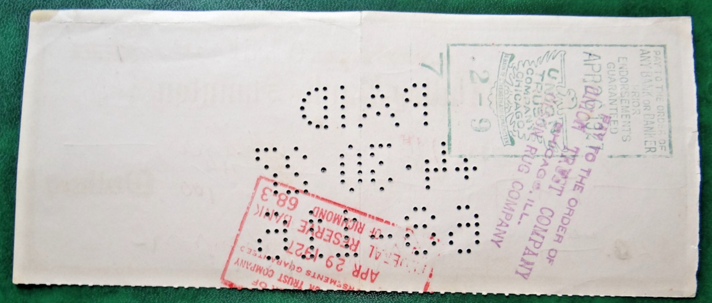 1927 - STAUNTON, VA - Vintage Bank Draft - National Valley Bank of Staunton