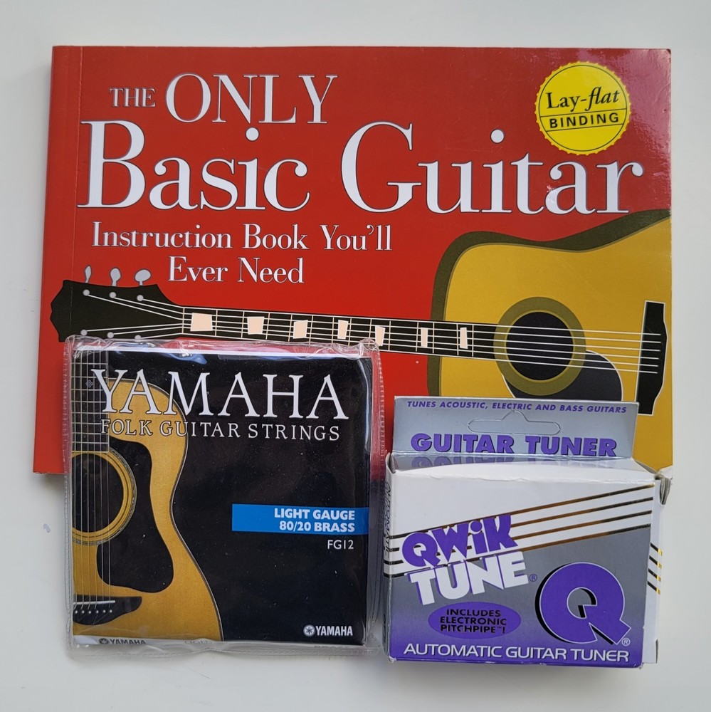 The Only Basic Guitar Instruction Book You'll Ever Need + Strings + Guitar Tuner