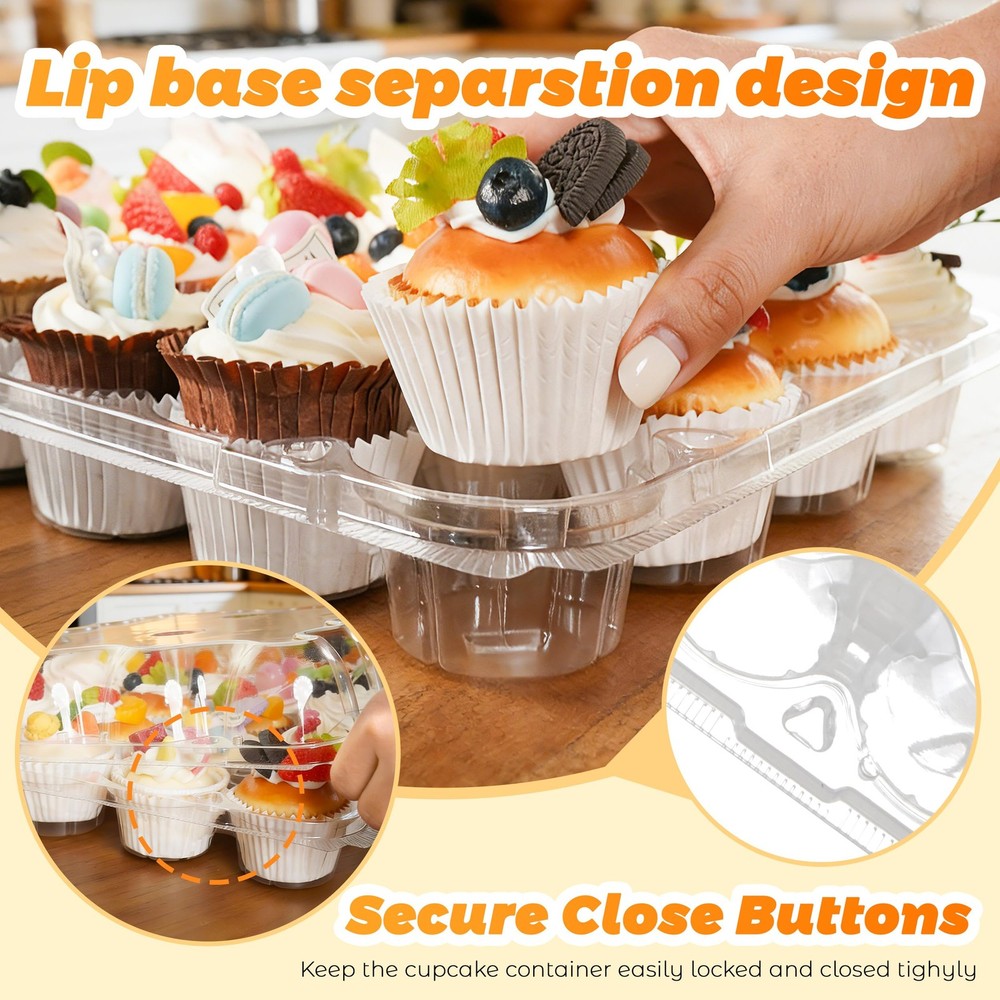 24 Count Cupcake Containers 5 Pack Holders Plastic Clear Disposable