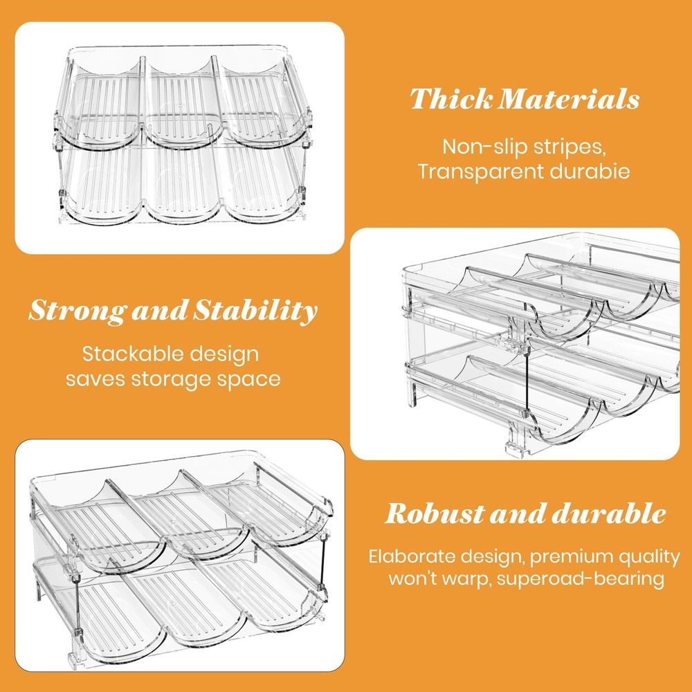 Plastic Stackable Wine Rack for Refrigerator, 2 Tier Large Capacity Water Bot...