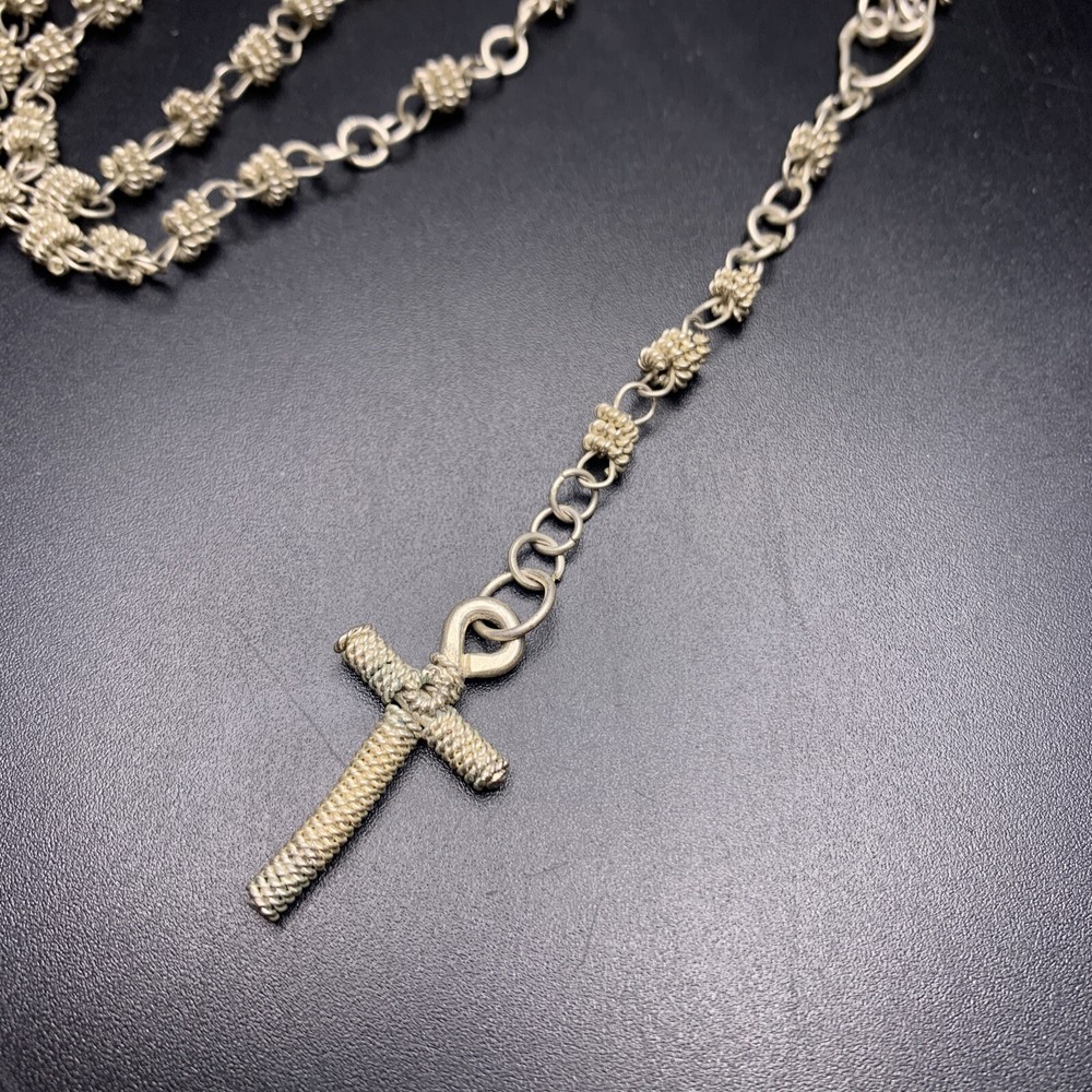 Wire Wrapped Design Rosary Silver Tone Christian Catholic