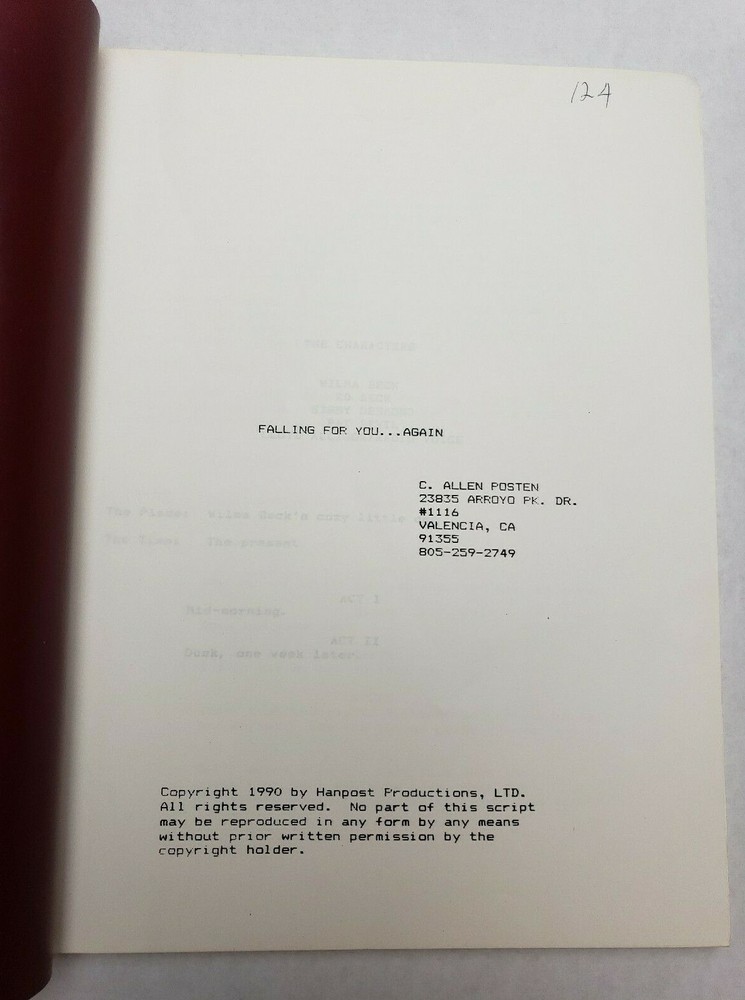 FALLING FOR YOU...AGAIN / Allen Posten, 1990 Unproduced Movie Script Screenplay