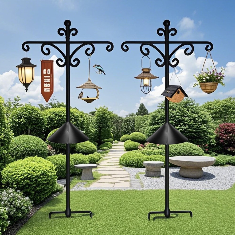 92Inch Shepherds Hooks for Outdoor with Squirrel Baffles – 6 Adjustable Hooks...