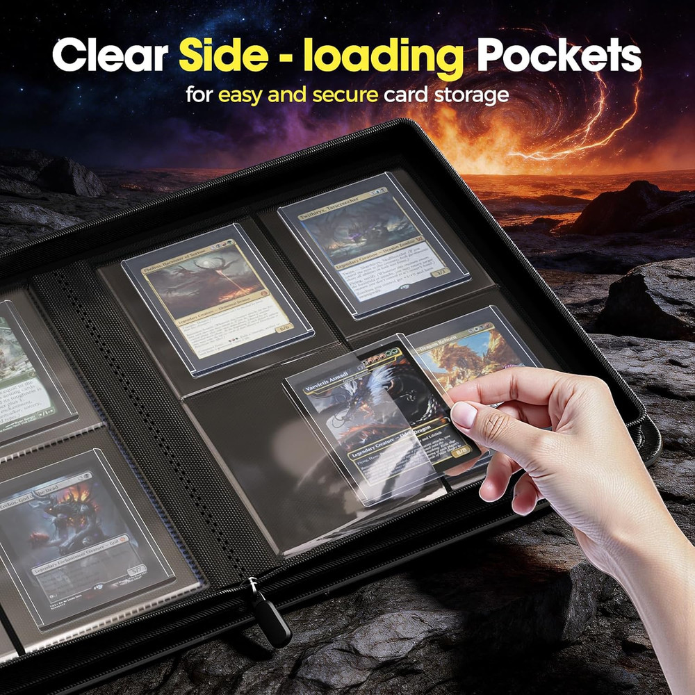 4 Pocket Top Loader Binder, Holding 144 Cards in 3"X4" Toploaders, Side Loading