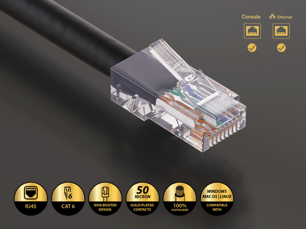 25ft Cat6 UTP Non-Booted Ethernet Network Patch Cable 24AWG Bare Copper, Black