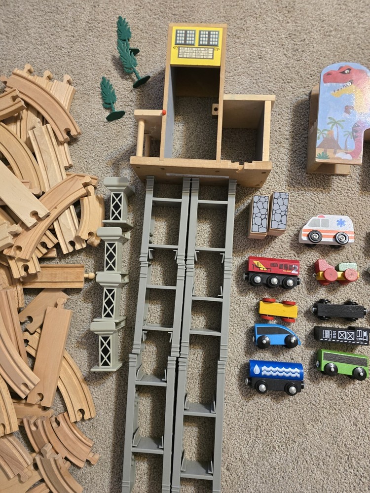 Wodden Train And Car Lot