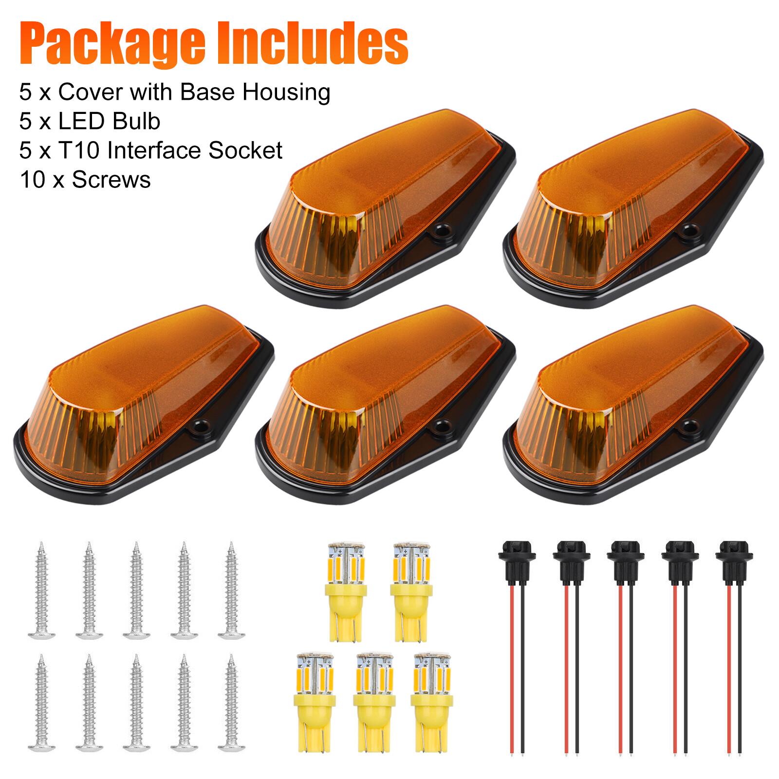5Pcs For Ford F150 F250 F350 1980-1997 Amber LED Roof Top Cab Marker Lights Kit