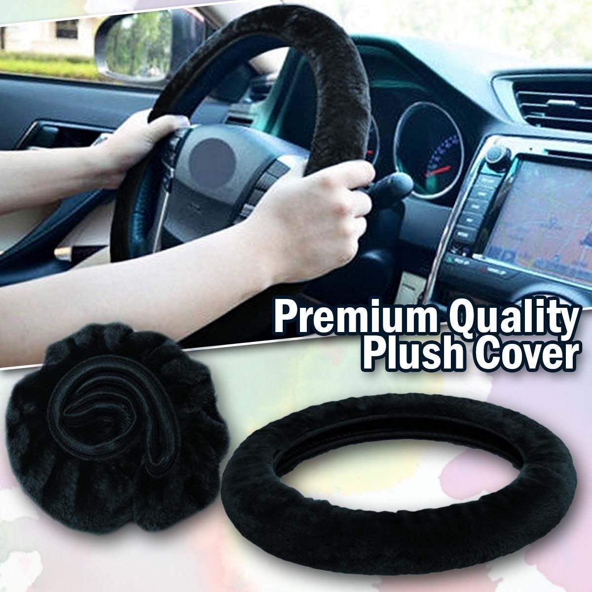 Black Soft Elastic Winter Warm Plush Steering Wheel Cover Auto Car Accessory NYC