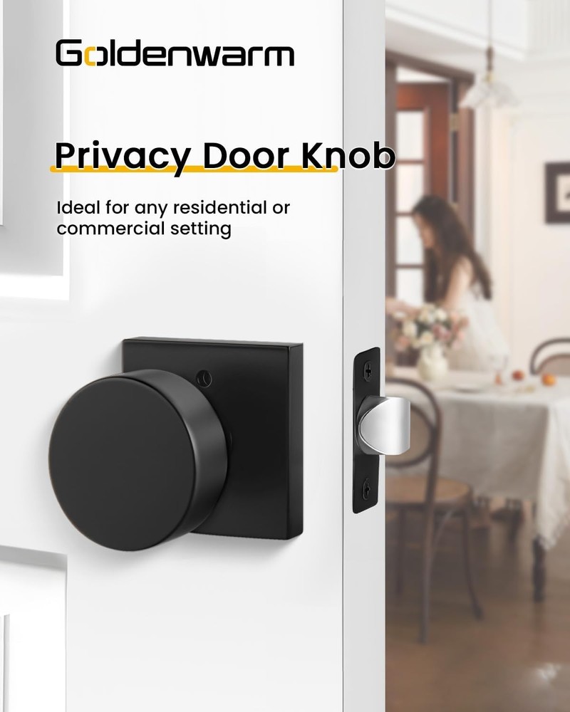 Privacy Black Door Knobs Interior, Zinc-Alloy Heavy Duty Matte Black Door Knobs