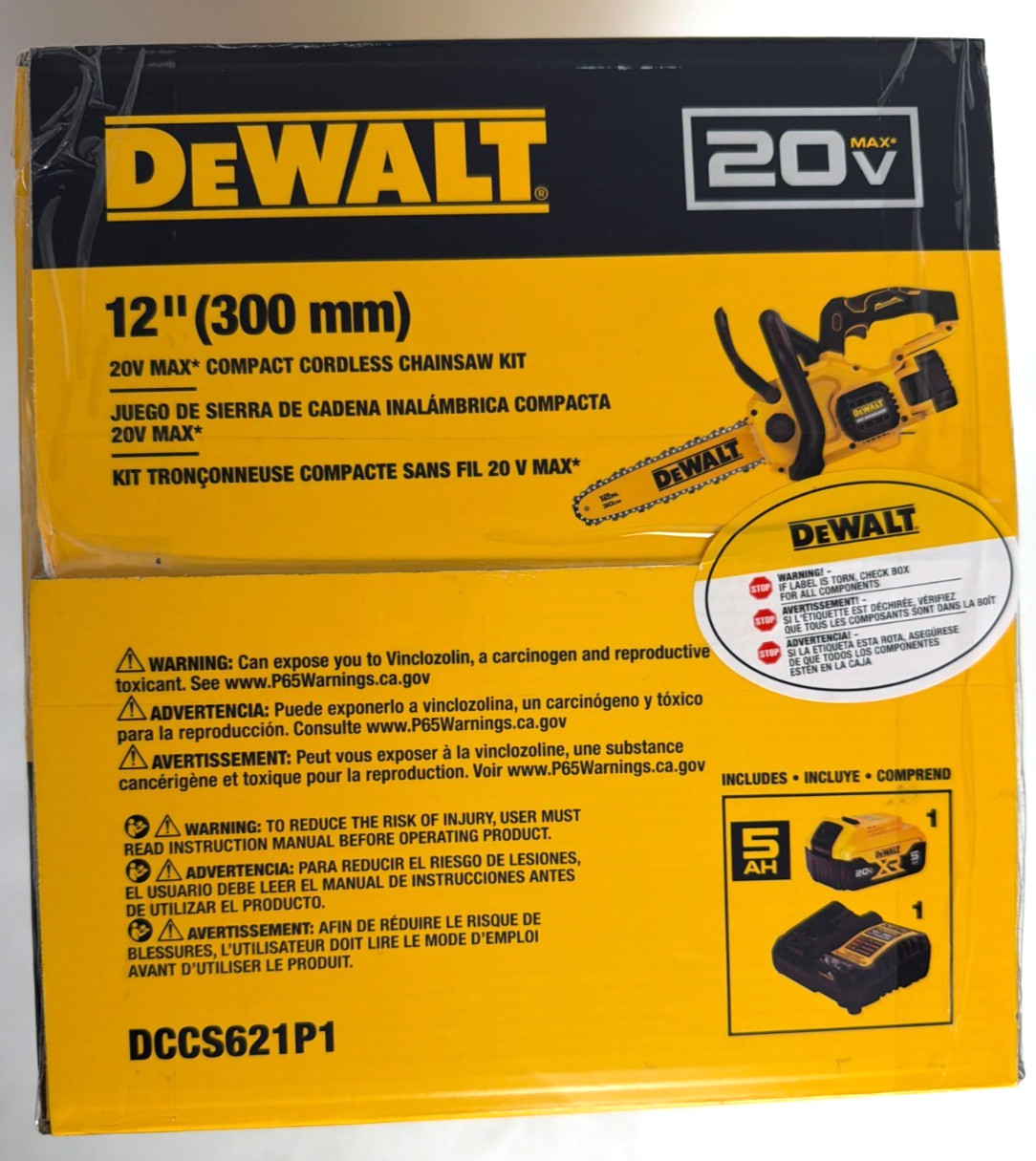 [NEW] (DCCS621P1) DEWALT 20V MAX* 12 in. Compact Brushless Cordless Chainsaw Kit