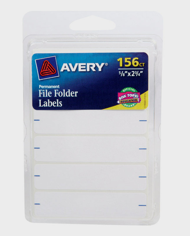 Avery File Folder LABELS 156 pk White Permanent Tabbed Rectangle 0.625" x 2.75"