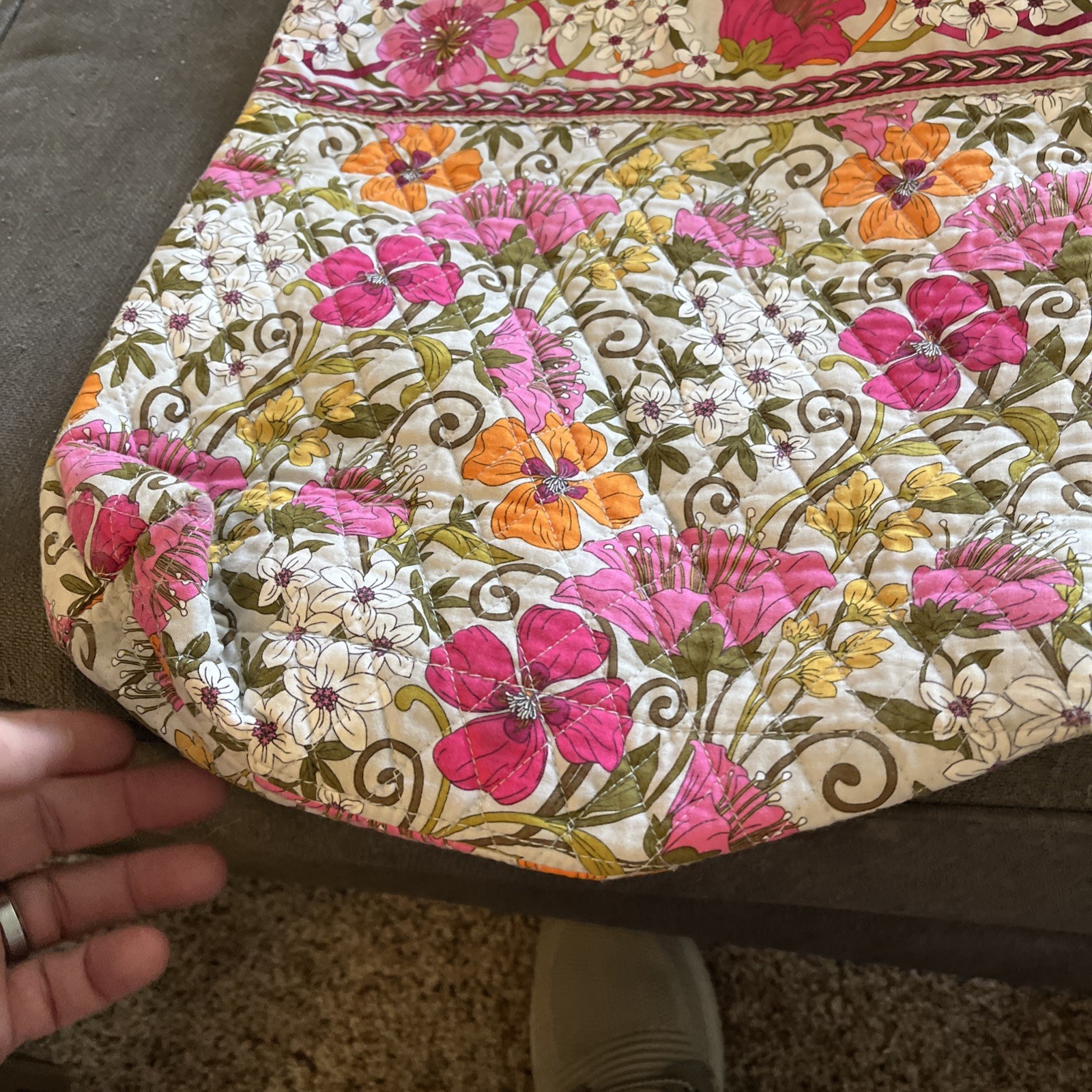 Vera Bradley Large Tote Bag Tea Garden Pink Floral With Spring Flowers