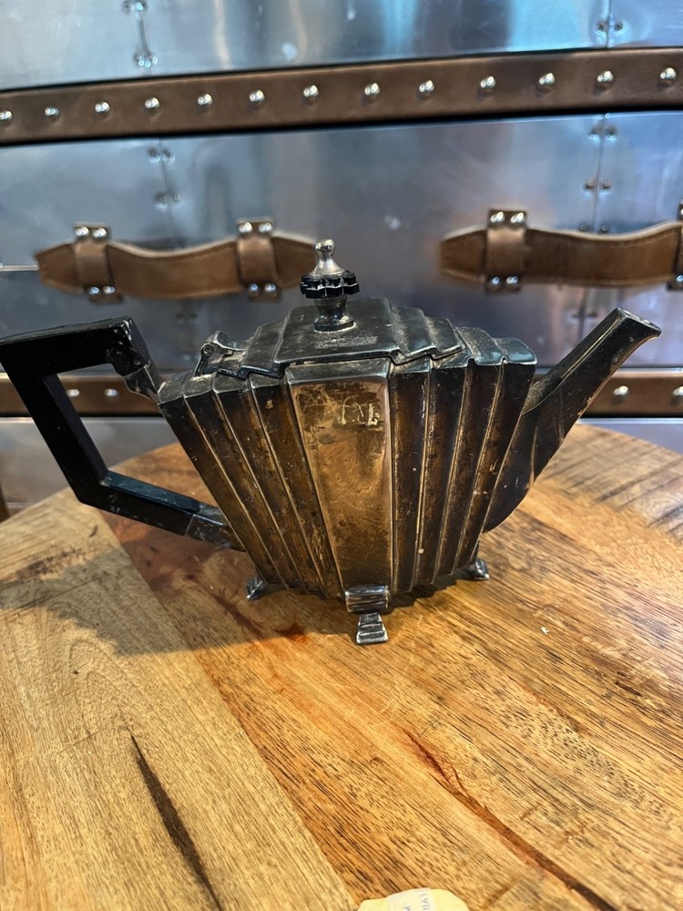 Antique Art Deco Footed Silverplate Teapot with Bakelite Handle 1920s