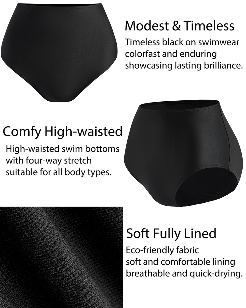 Dipinon Womens Modest Solid high Waisted Tummy Control Bikini Bottom Bathing ...