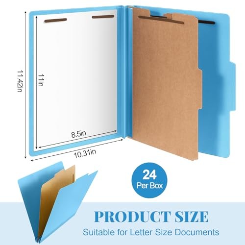 Pcs Classification Folders Letter Size, 1 Divider Pressboard File 24 Blue