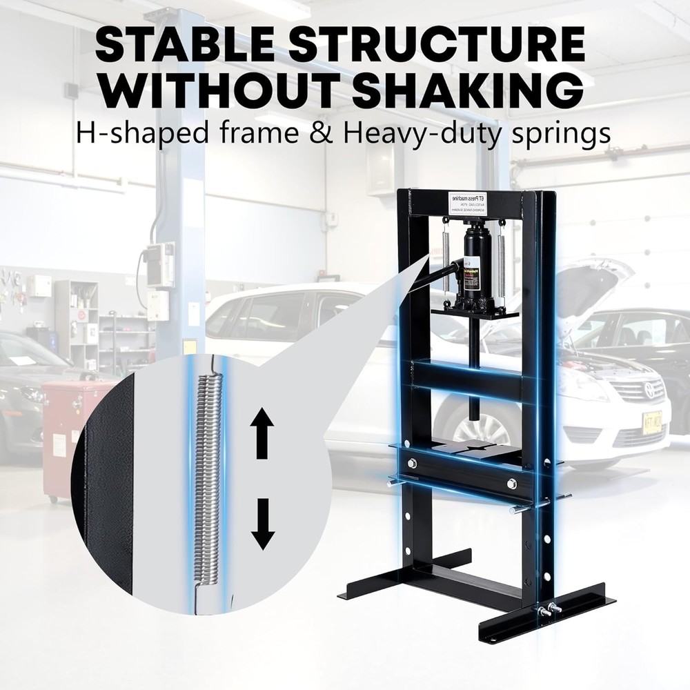 6-Ton Hydraulic H-Frame Shop Press with Adjustable Worktable & Press Plates