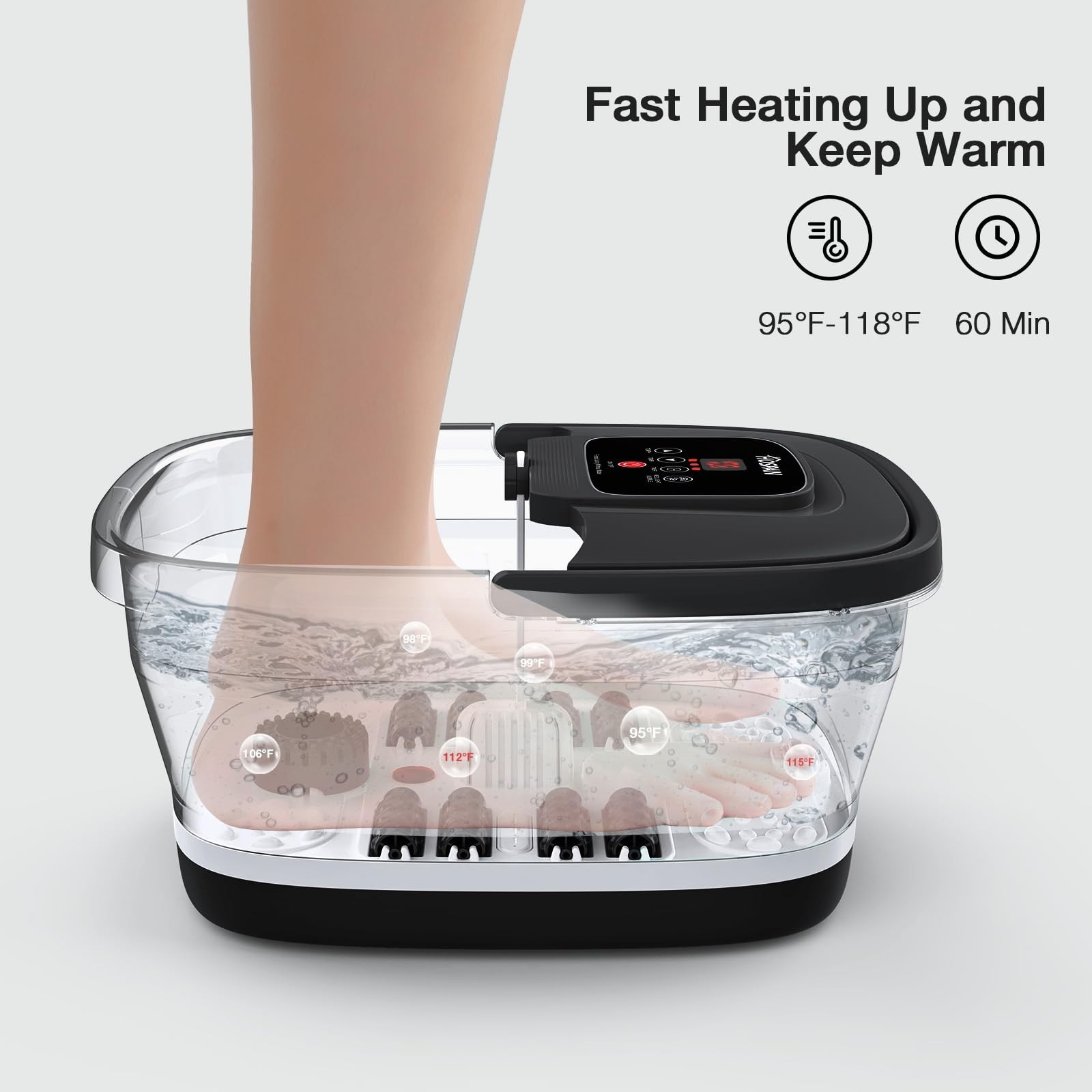 Collapsible Foot Spa with Heat Bubble Red Light & Shiatsu Rollers Black