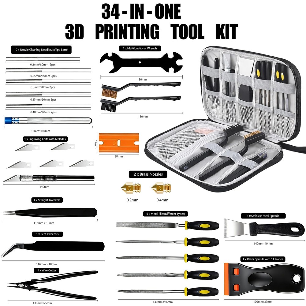 43Pcs 3D Printer Tools Kit, Complete 3D Printing Accessories & Maintenance Se...