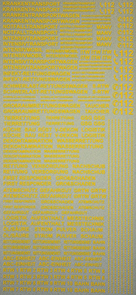Emergency Services Yellow 1:87 Decal Decals