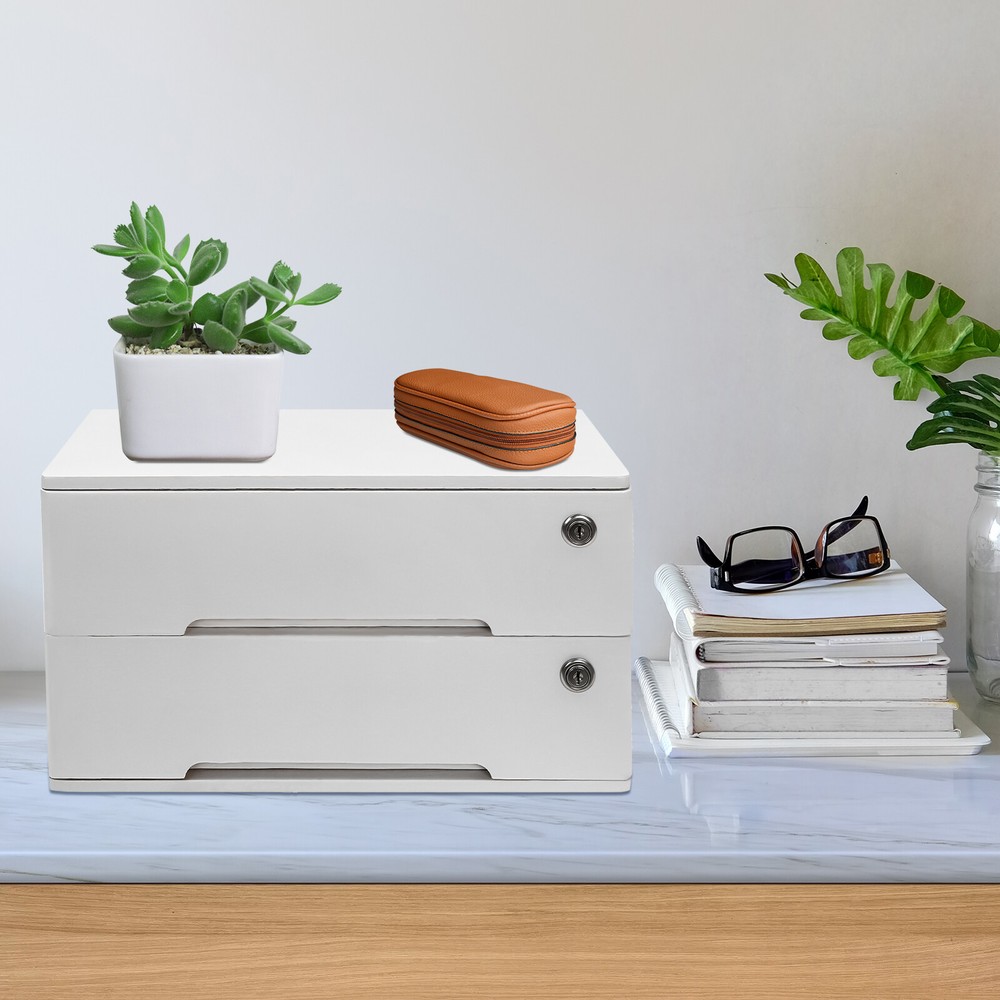 Compact Wooden 2-Drawer Desk Organizer Cabinet - Lockable Storage Solution