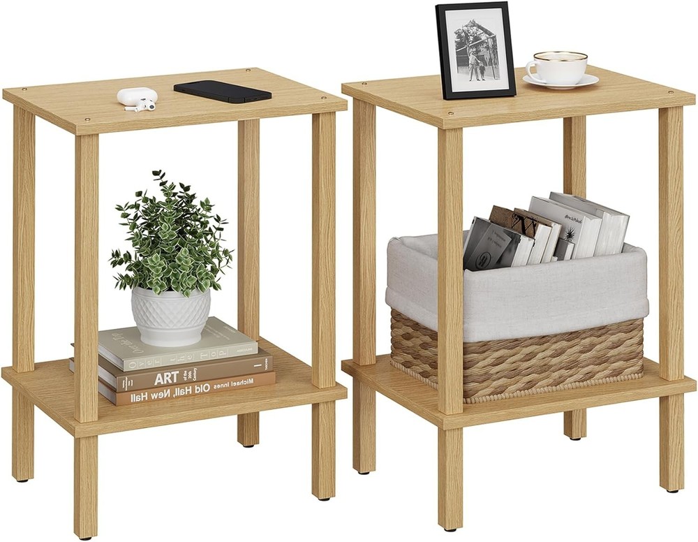 End Table Side Table Nightstand 2-Tier Storage Shelf Sofa Side Table Small Space