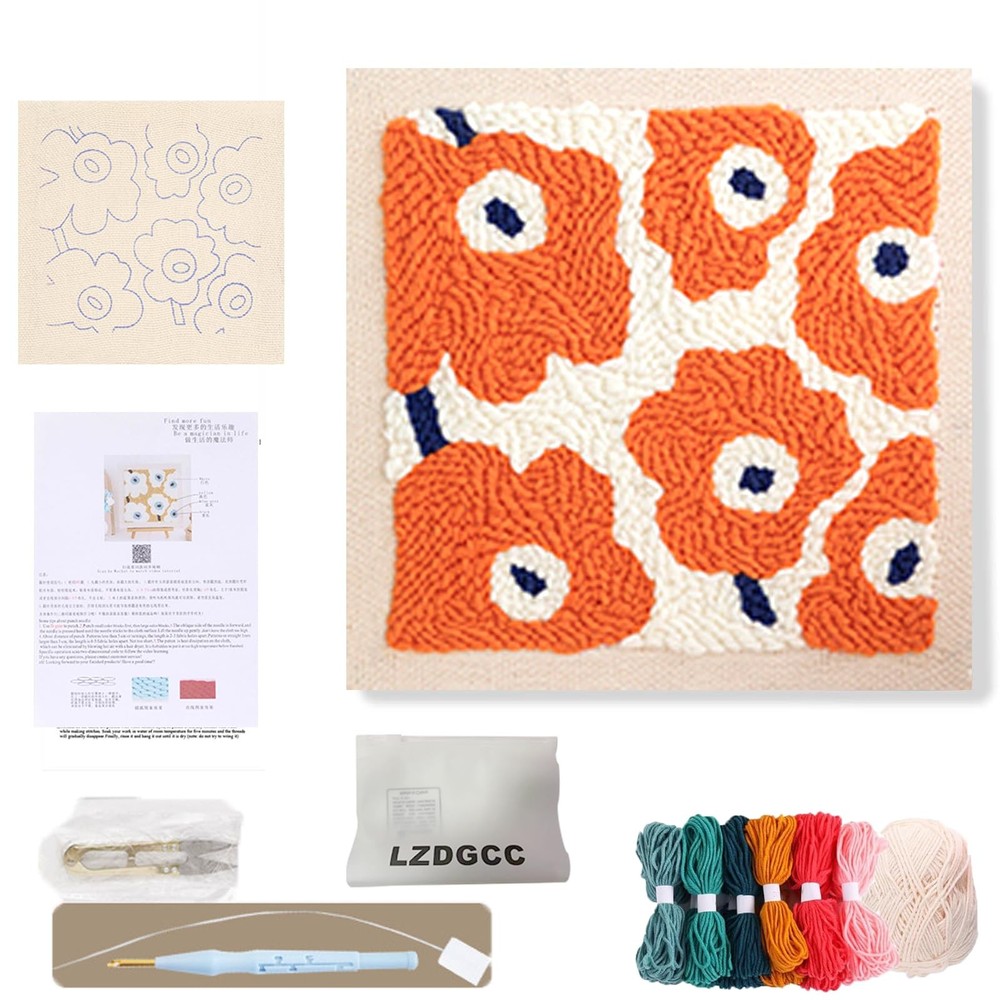 Punch Needle Embroidery Kit for Beginners, Includes Patterned Fabric & Yarns