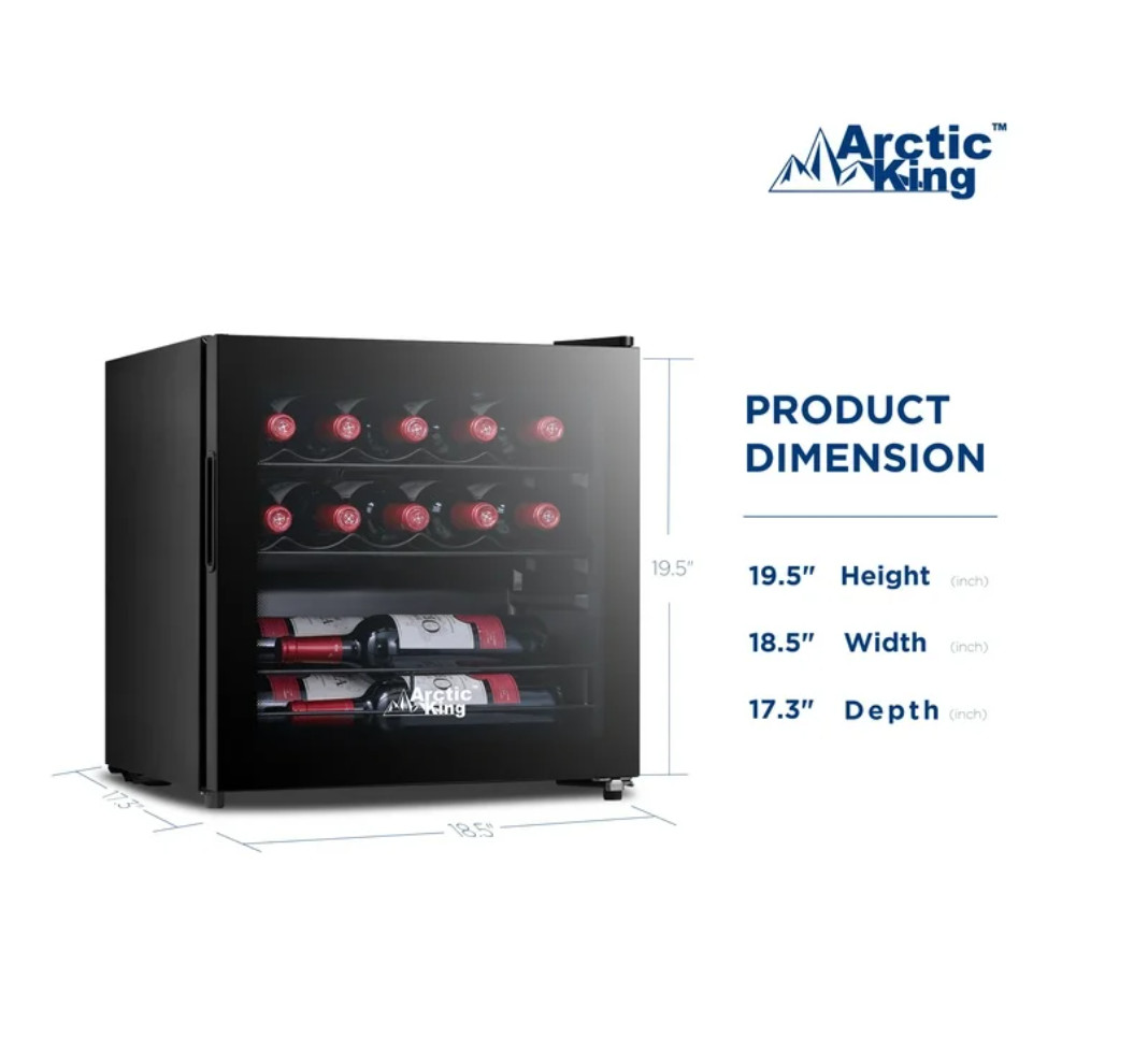 Arctic King 14-Bottle 17.3-inch Wine Cooler, Full Glass Door, ARW14B0ABB