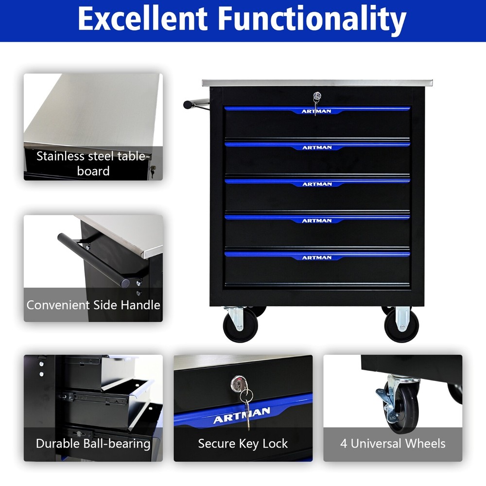 5 Drawer Rolling Tool chest, Tool Organizer, Splicable, for Garage Workshop