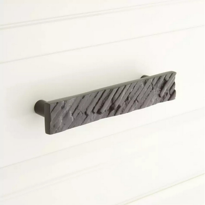 signature hardware 3-3/4 brick pattern solid brass cabinet pull - black