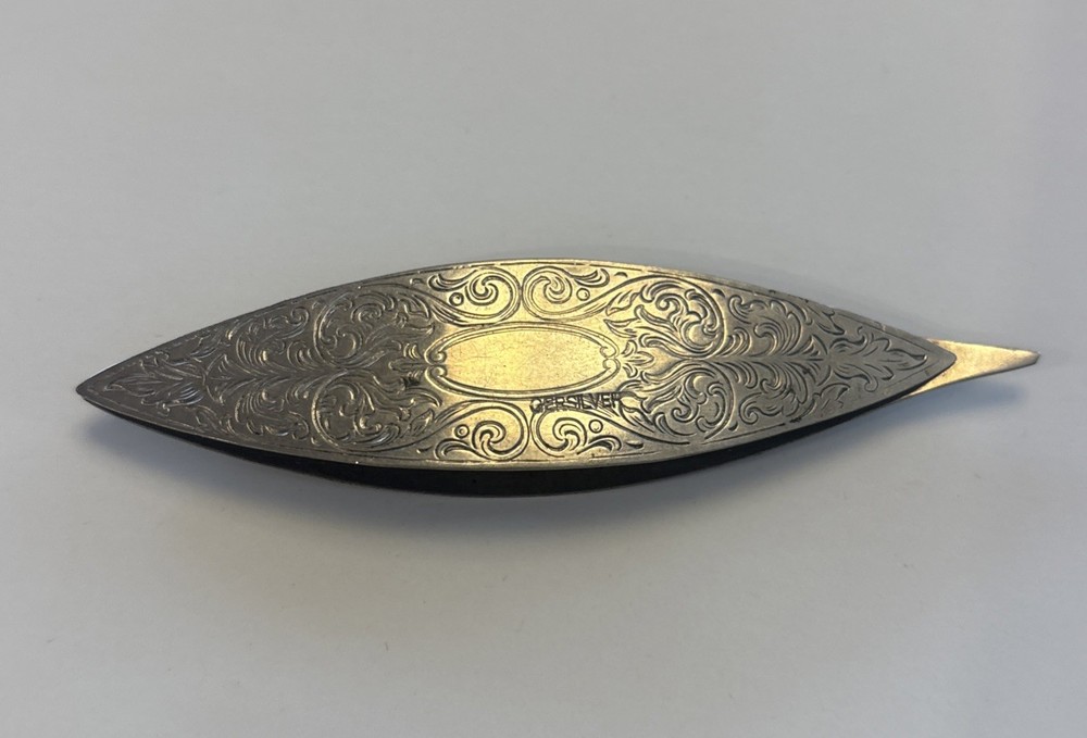 Antique Etched German Silver Tatting Shuttle. GER.SILVER