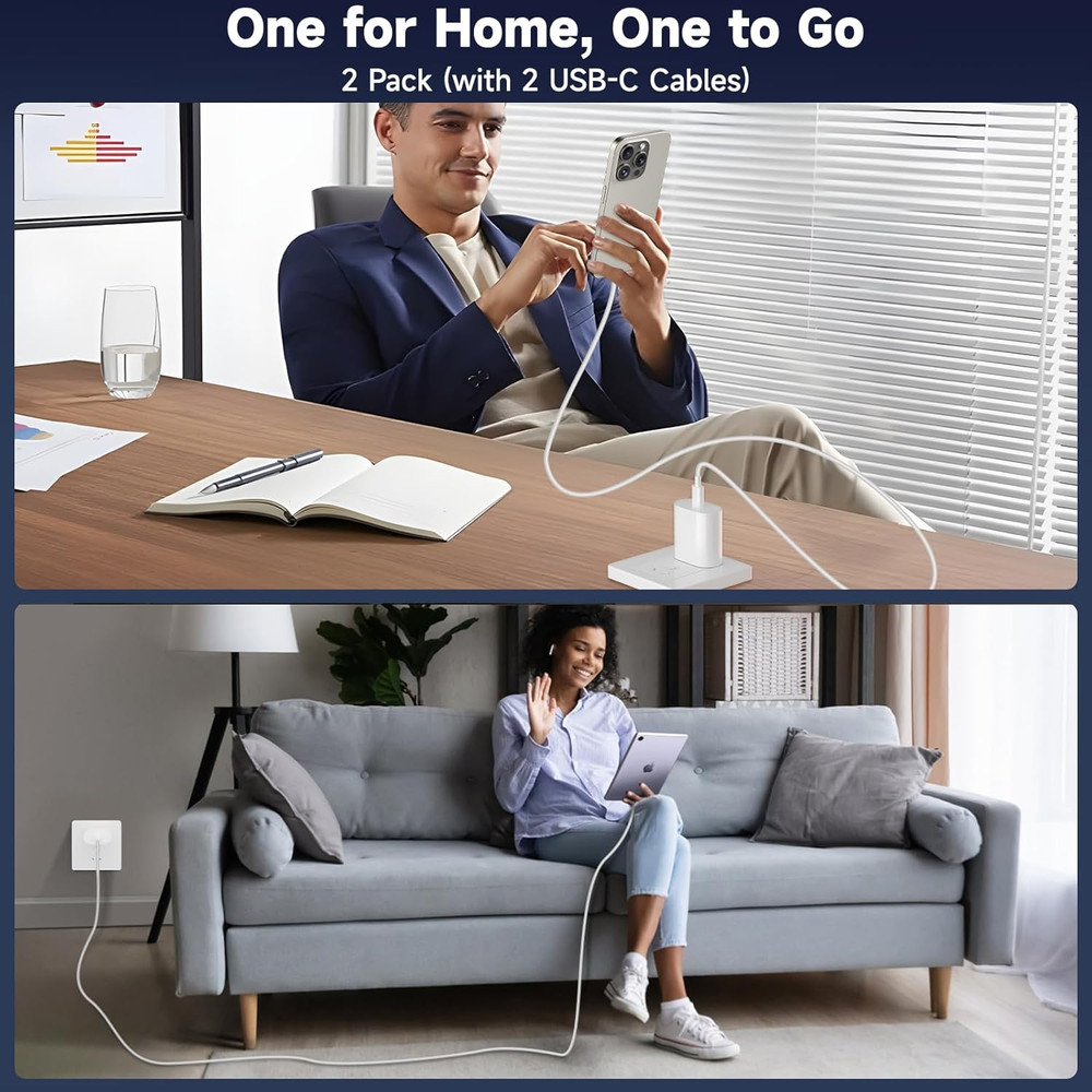 2Pack USB C Fast Charger for iPad A16/10th Generation, 6.6FT+6.6FT, White