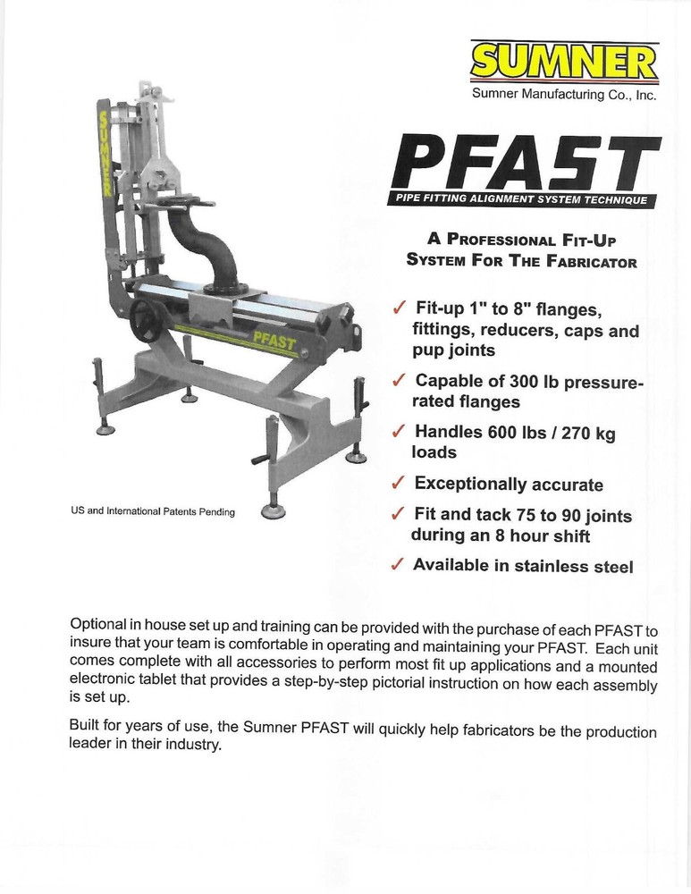 Sumner PFAST Pipe Fitting Alignment System Technique Welding Table Stand 785450
