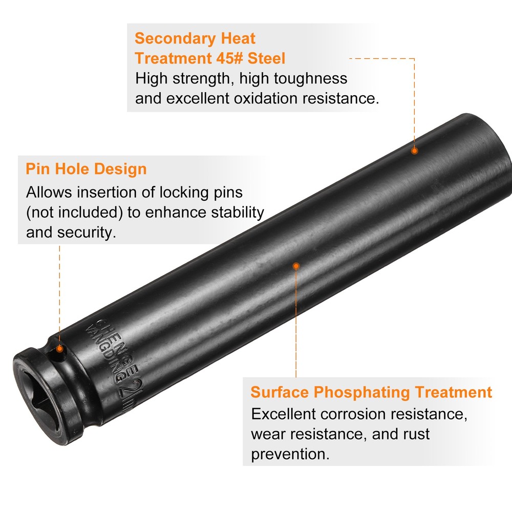 3pcs 6-Point Deep Impact Socket 21mm Metric Socket 1/2" Drive 6" Long