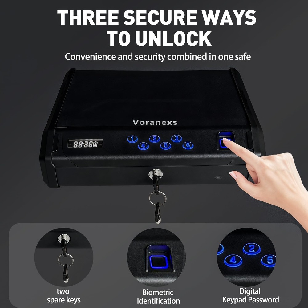 gun safe，with 3 Quick-Access Fingerprint，Passcode，Key.with