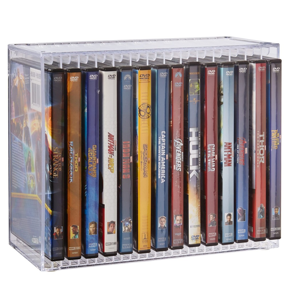 Stackable Clear Plastic DVD Organizer with Rubber Feet | Rectangular Holder P...