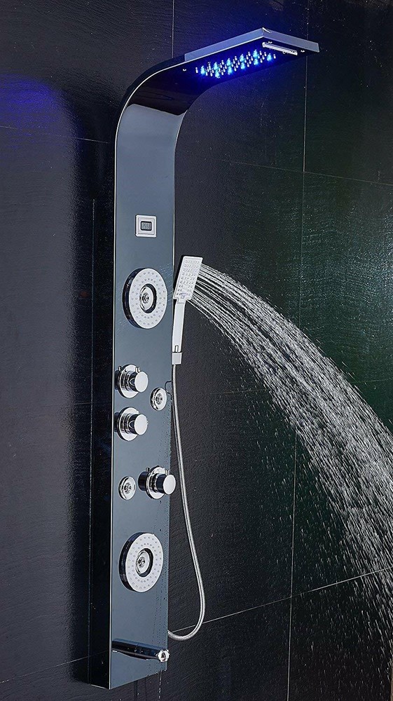 ELLO&ALLO Stainless Steel Shower Panel Tower System,LED Shower Head 6-Function