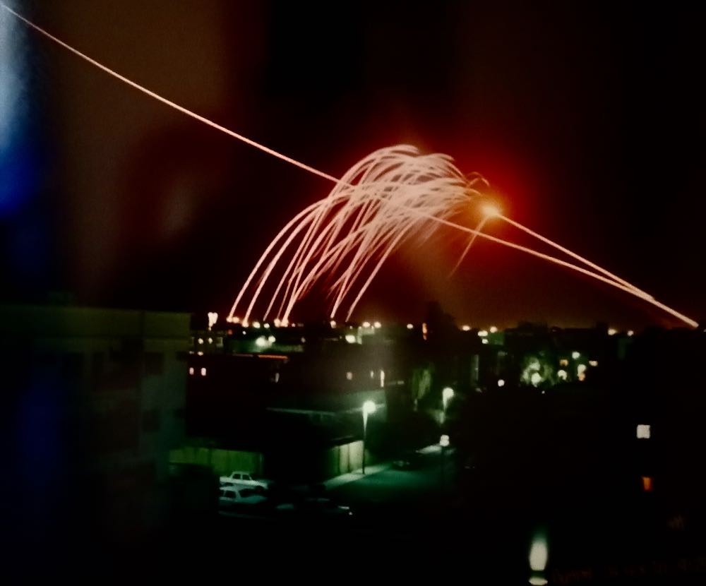 Signed War Photo Scud & Patriot Missiles Over Riyadh Desert Storm War Feb "91