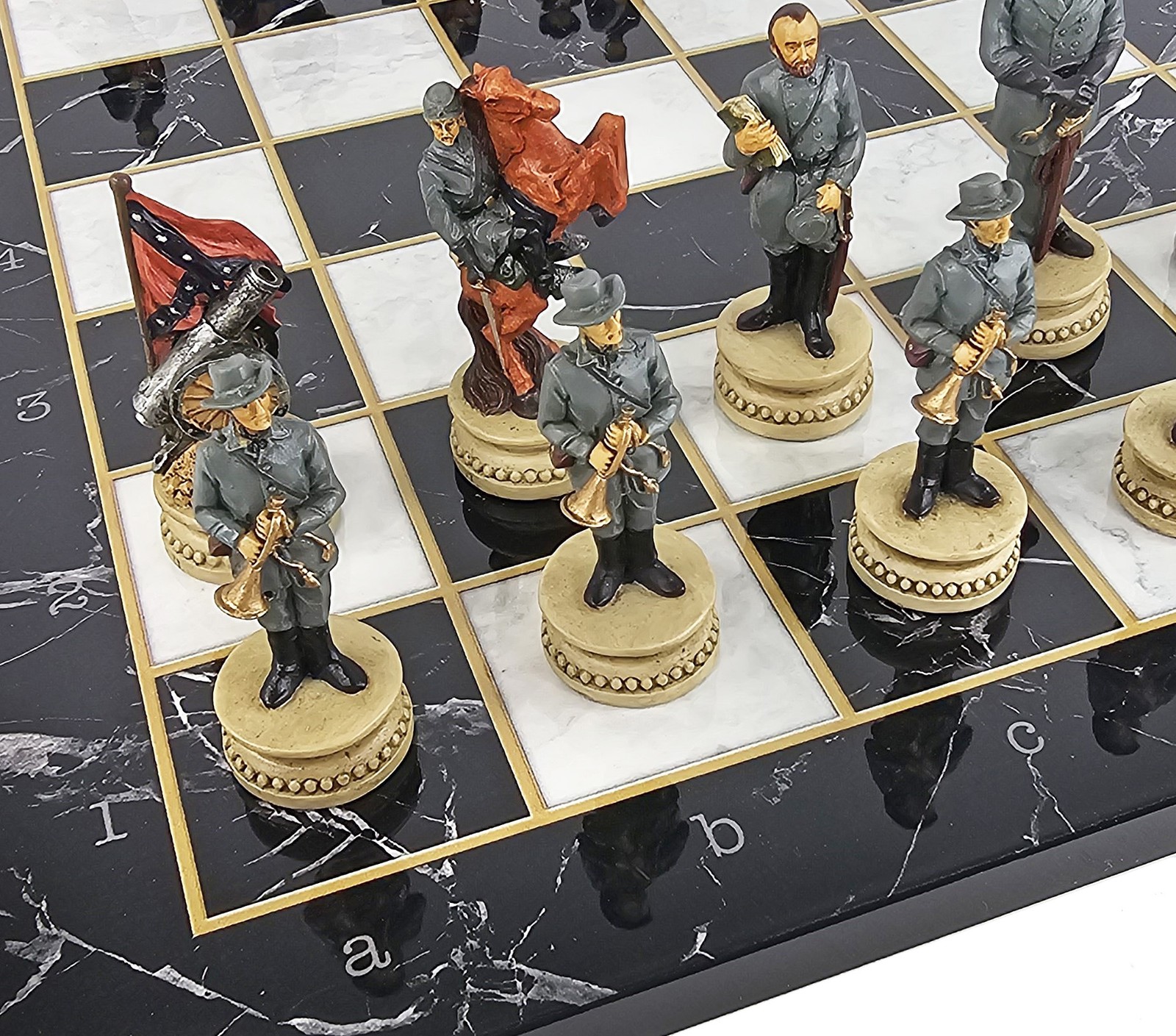 US Civil War Generals Chess Set w/ 16.5" Alpha Numeric Black Marble Color Board