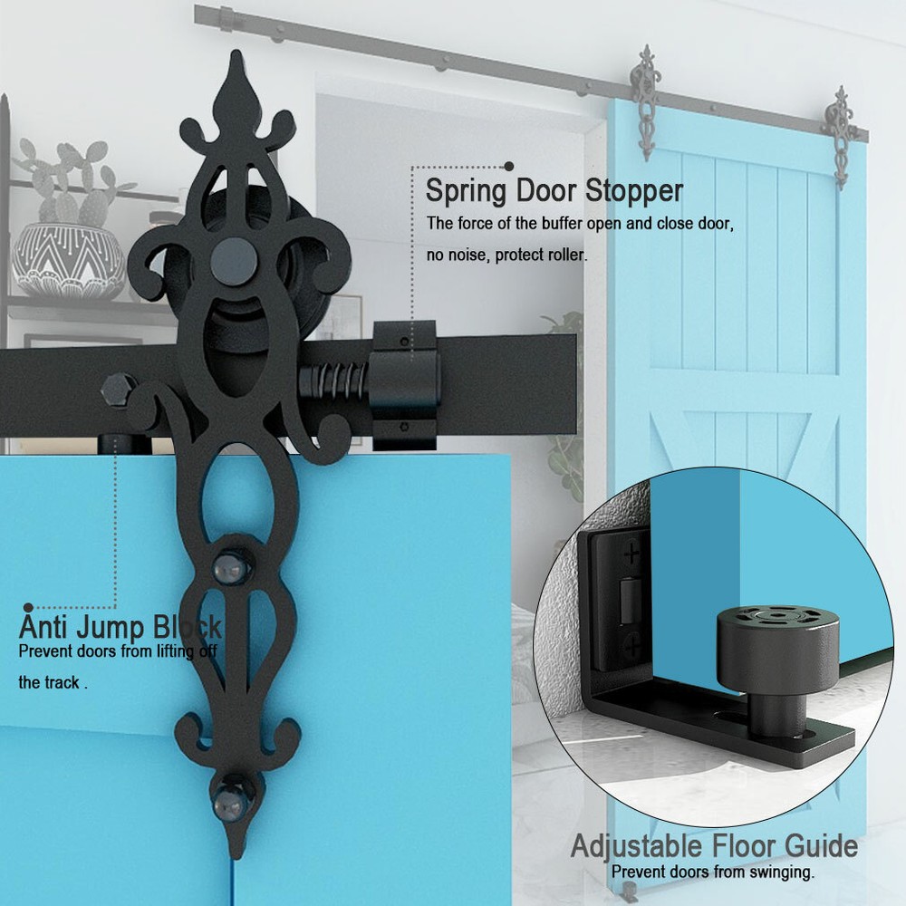 CCJH 4-20FT Sliding Barn Door Hardware Track Kit with Adjustable Floor Guide